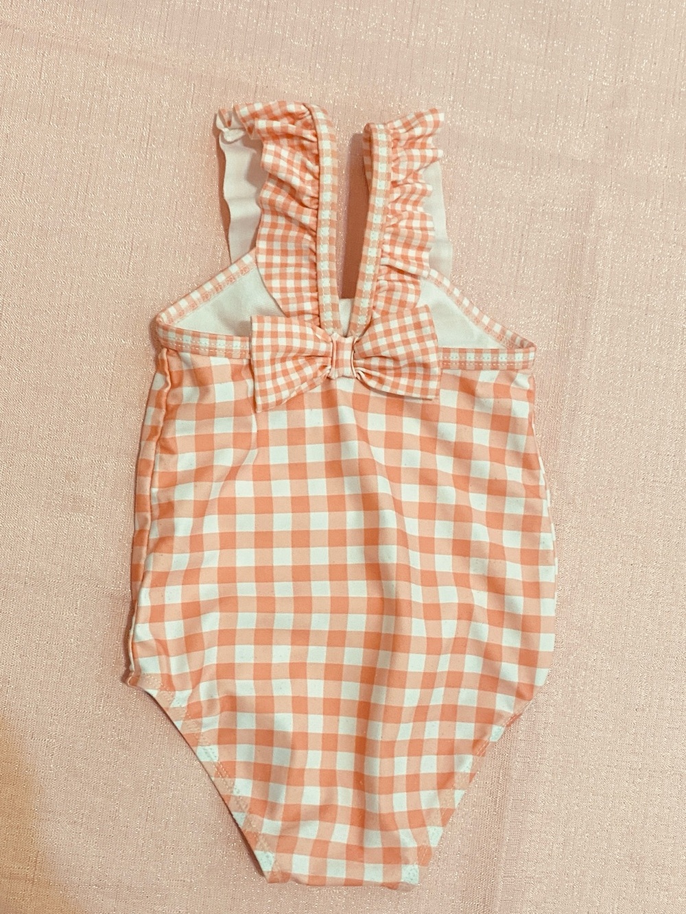 Carter's Peach and White Gingham One-Piece Swim size 12 mos